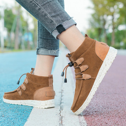 Women Warm Flat Ankle Boots Casual High Top Walking Shoes