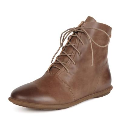 Oxfords For Women Lace Up Flat Sole Ankle Boots Handmade Waxing Leather Martin Boots