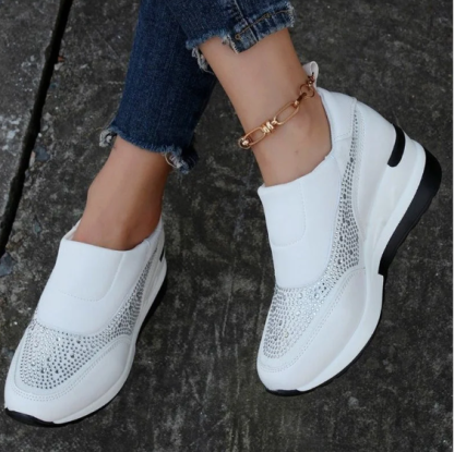 Rhinestone Wedge Sneakers Light Slip On Platform Sneakers