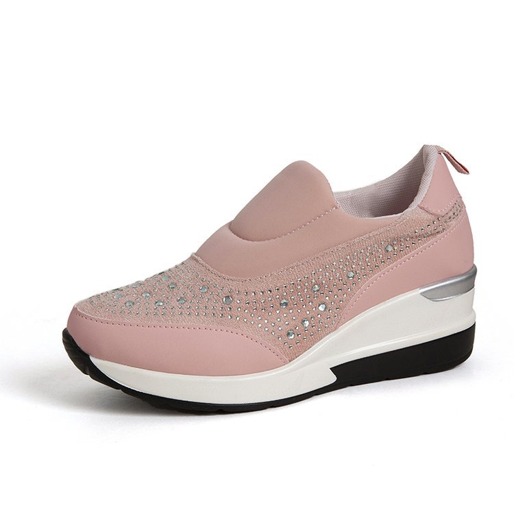 Rhinestone Wedge Sneakers Light Slip On Platform Sneakers