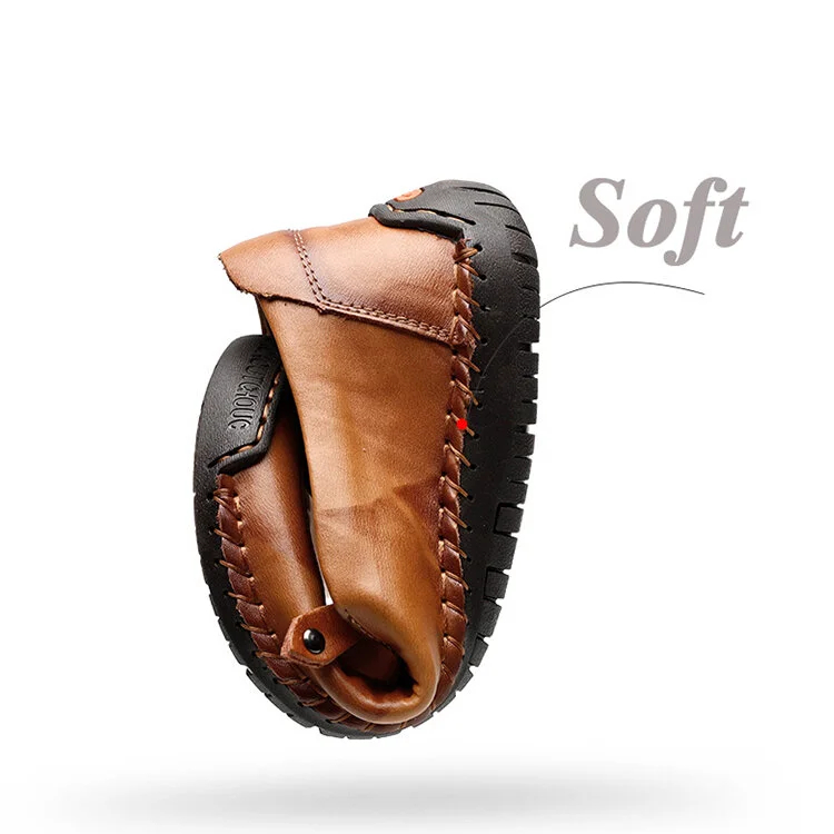 Men Hand Stitching Zipper Slip-ons Leather Shoes