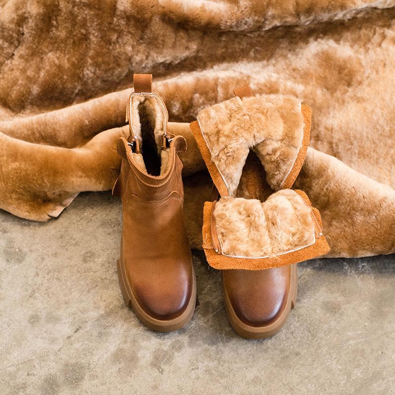 Waxing Leather Chelsea Boots Handmade British Boots Double Zip Fleece Lined Snow Boots