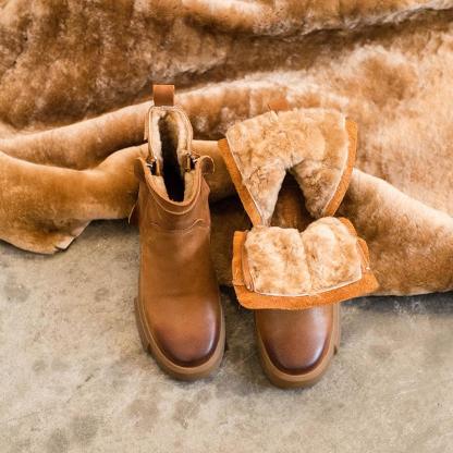 Waxing Leather Chelsea Boots Handmade British Boots Double Zip Fleece Lined Snow Boots