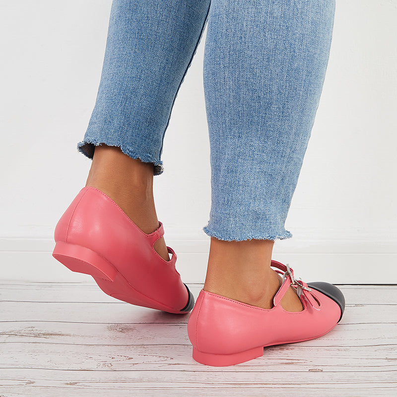 Ruond Toe Low Heel Mary Jane Pumps Buckle Dress Shoes