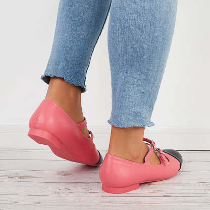 Ruond Toe Low Heel Mary Jane Pumps Buckle Dress Shoes
