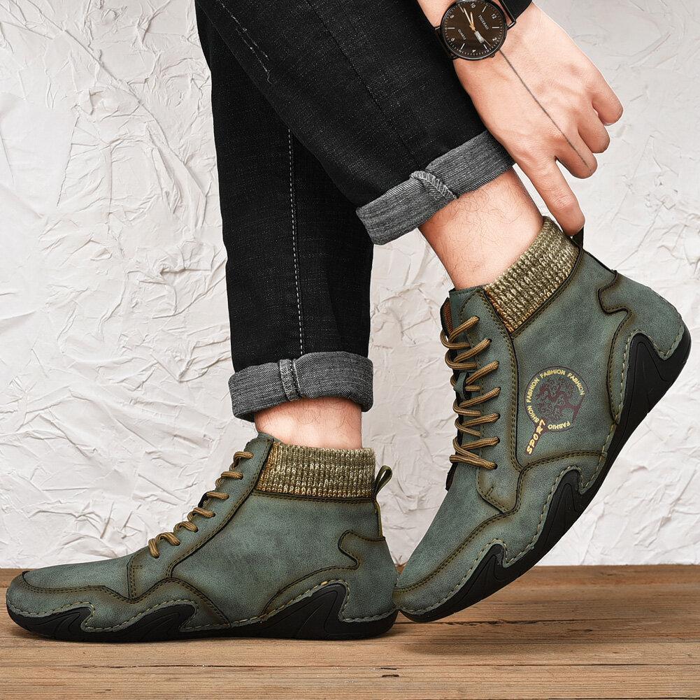 Barefoot Shoes Men's Handmade Soft Slip Resistant Lace Up Leather Ankle Boots