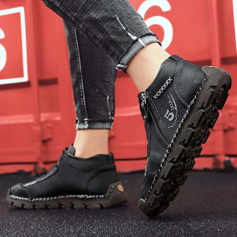 Leather Ankle Boots For Men Comfy Walking Orthopedic Shoes