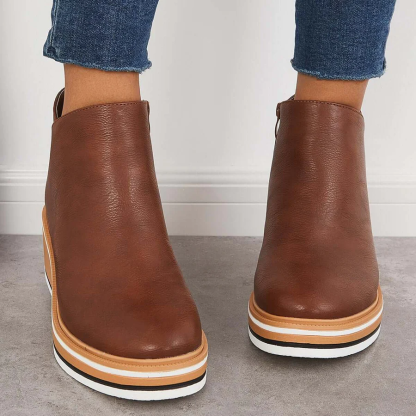 Casual Wedge Sneakers Side Zipper Platform Wedge Ankle Boots