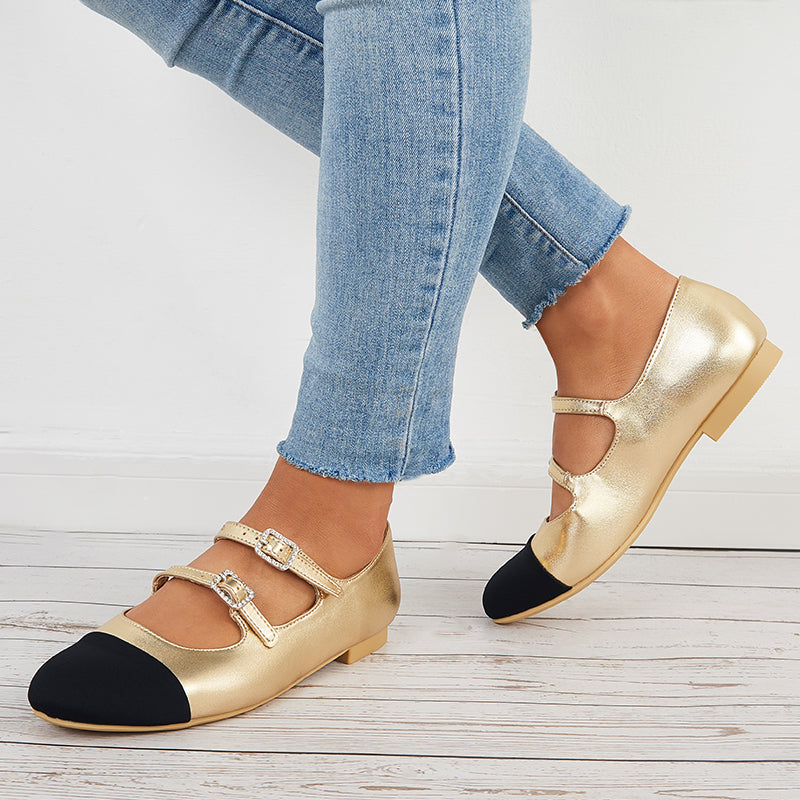 Ruond Toe Low Heel Mary Jane Pumps Buckle Dress Shoes