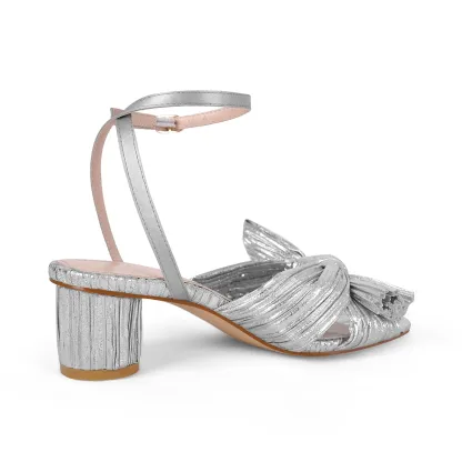 Women's Chunky Heel Pleated Bow Sandals