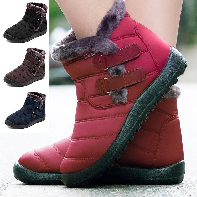 Women Waterproof Warm Plush Fleece Lining Slip On Snow Boots