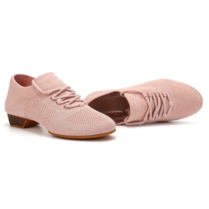 Women's Latin Dance Practice Shoes Lace-Up Closed Toe Ballroom Salsa Dance Training Beginner Shoes with Low Heel
