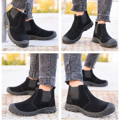 Anti-smashing Men Work Ankle Boots Suede Steel Toe Orthopedic Shoes