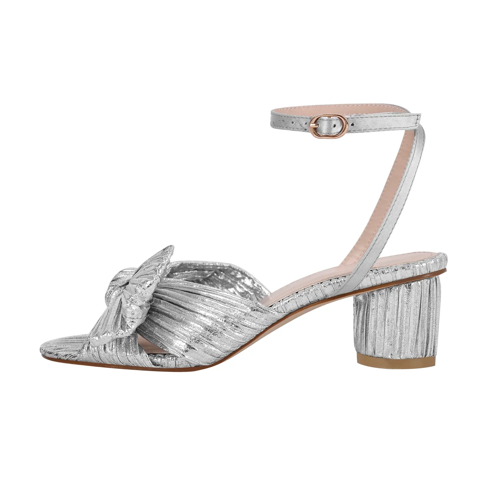 Women's Chunky Heel Pleated Bow Sandals