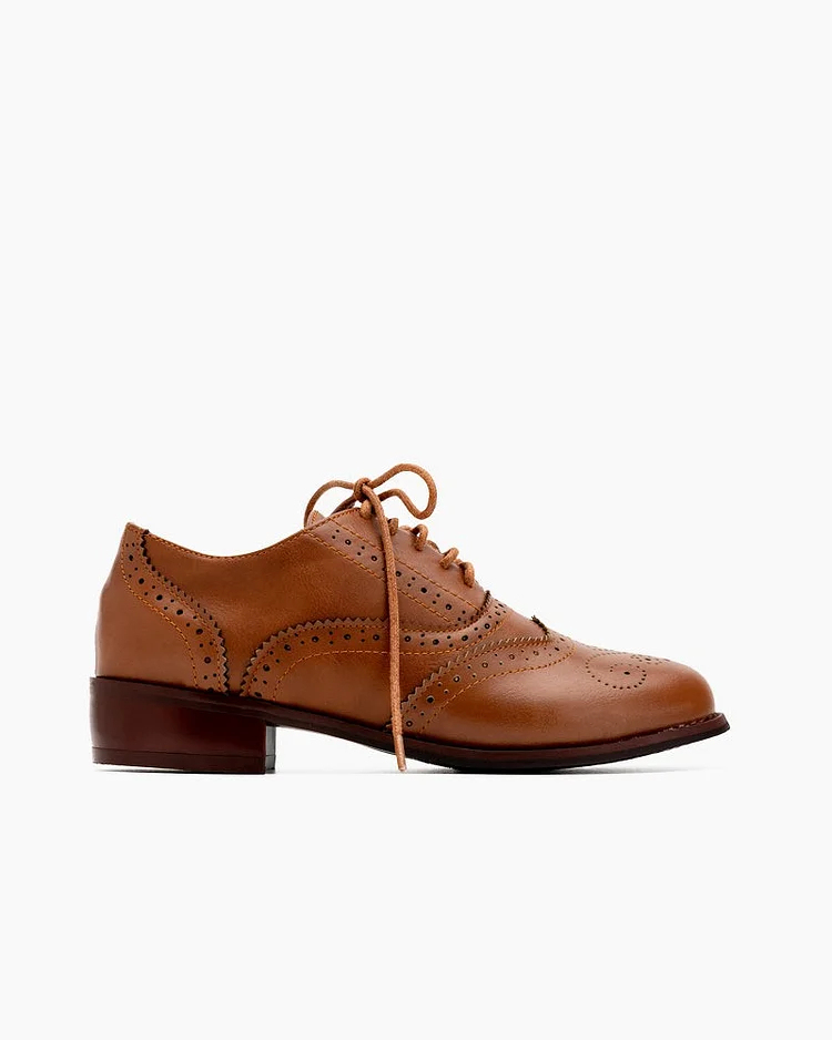 Classic Lace-Up Wingtip Leather Flat Oxfords