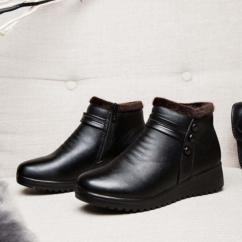 Orthopedic Snow Boots Women Leather Ankle Shoes