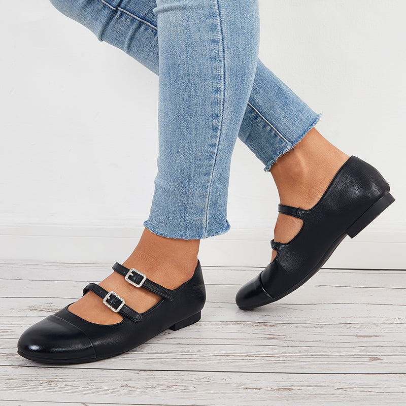 Ruond Toe Low Heel Mary Jane Pumps Buckle Dress Shoes