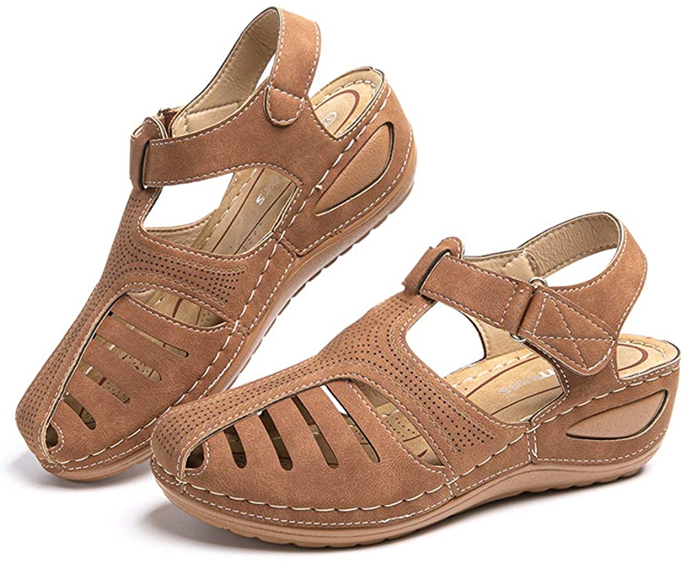 Womens Summer Hollow Closed Toe Wedge Casual Sandals