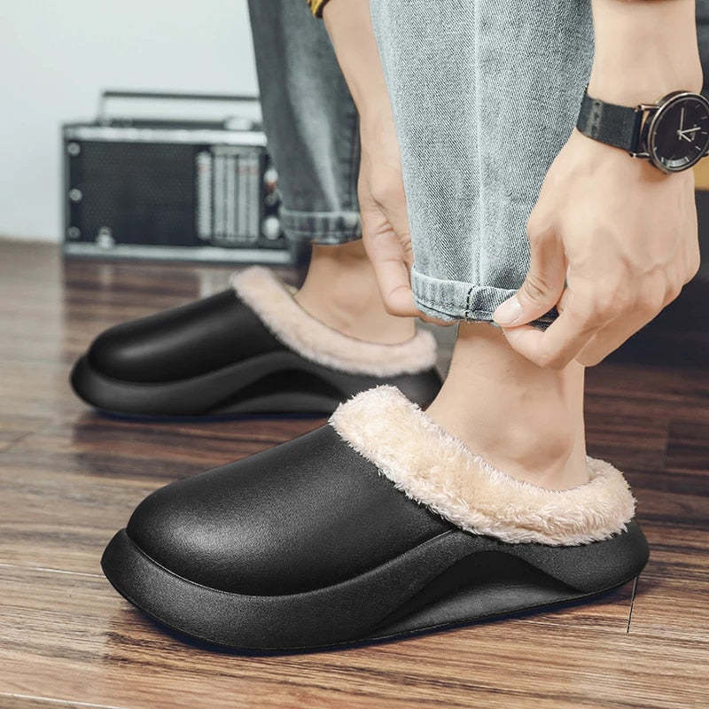 Waterproof Men Slippers Anti-slip Plush Home Footwear