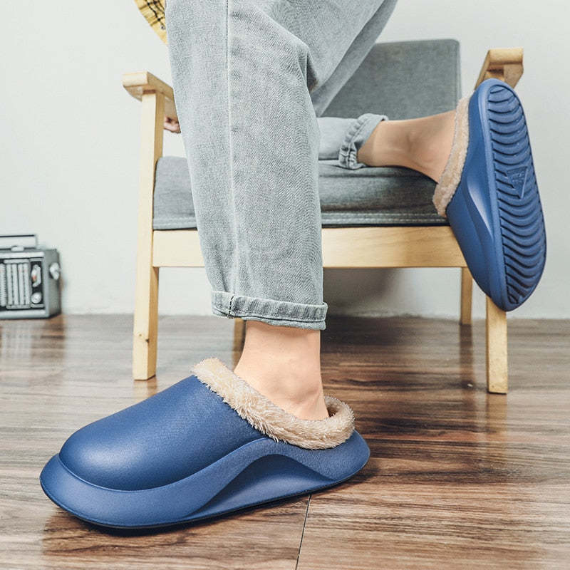 Waterproof Men Slippers Anti-slip Plush Home Footwear