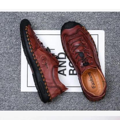 Men Hand Stitching Non Slip Elastic Lace Soft Sole Casual Leather Shoes Grounding shoes