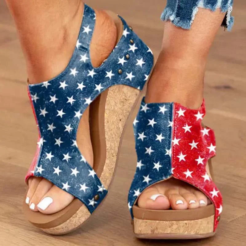 Cork Platform Wedges Slingback Ankle Buckle Strap Sandals