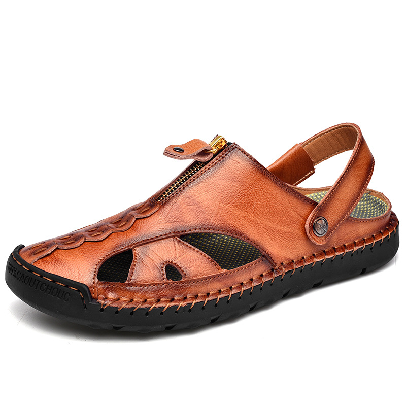 Men's Fisherman Beach Sandals Casual Closed Toe Leather Handmade Sandals Adjustable for Walking Outdoors