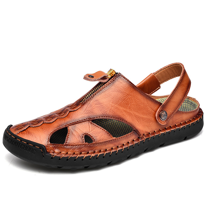 Men's Fisherman Beach Sandals Casual Closed Toe Leather Handmade Sandals Adjustable for Walking Outdoors