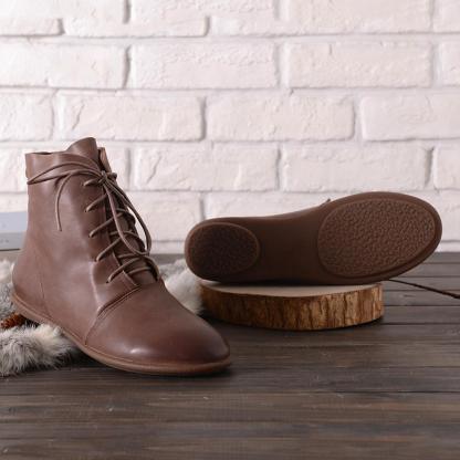 Oxfords For Women Lace Up Flat Sole Ankle Boots Handmade Waxing Leather Martin Boots Black/Brown
