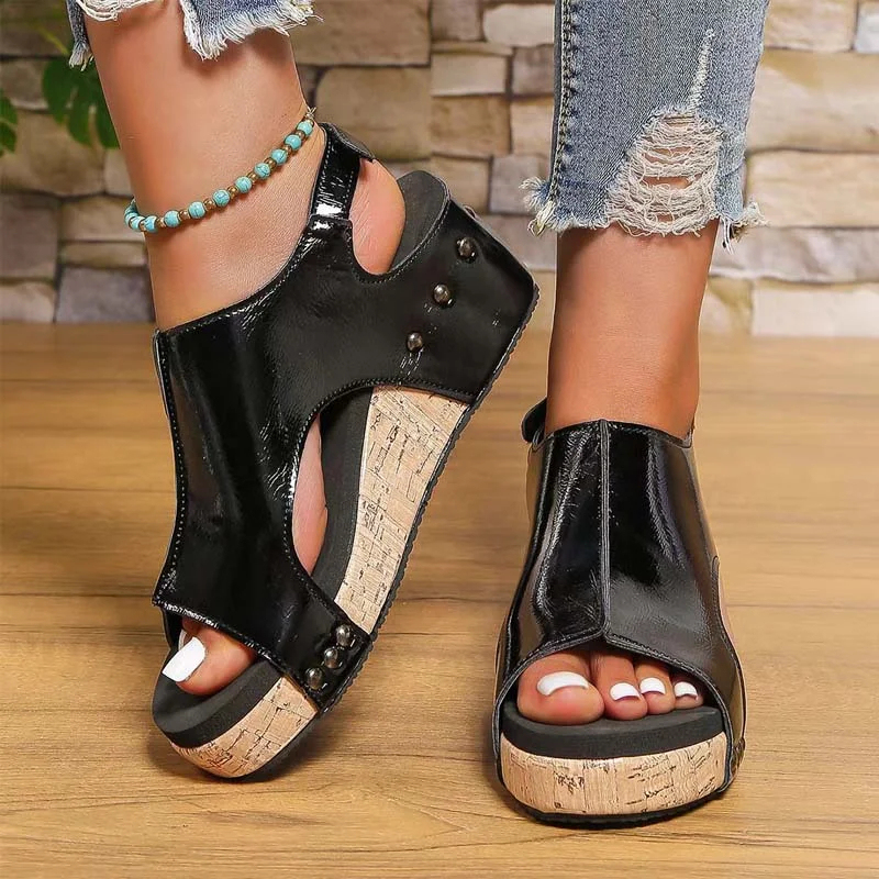 Cork Platform Wedges Slingback Ankle Buckle Strap Sandals