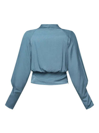 V-neck Women's Bblouses with Puff Sleeves