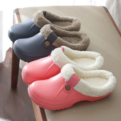 Plush Winter Slippers Women Heel Support Waterproof Slides