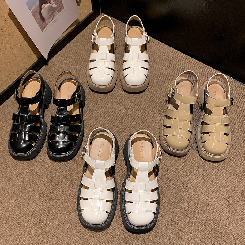 Closed Toe Slingback Mary Jane Shoes Chunky Heel T-Strap Sandals