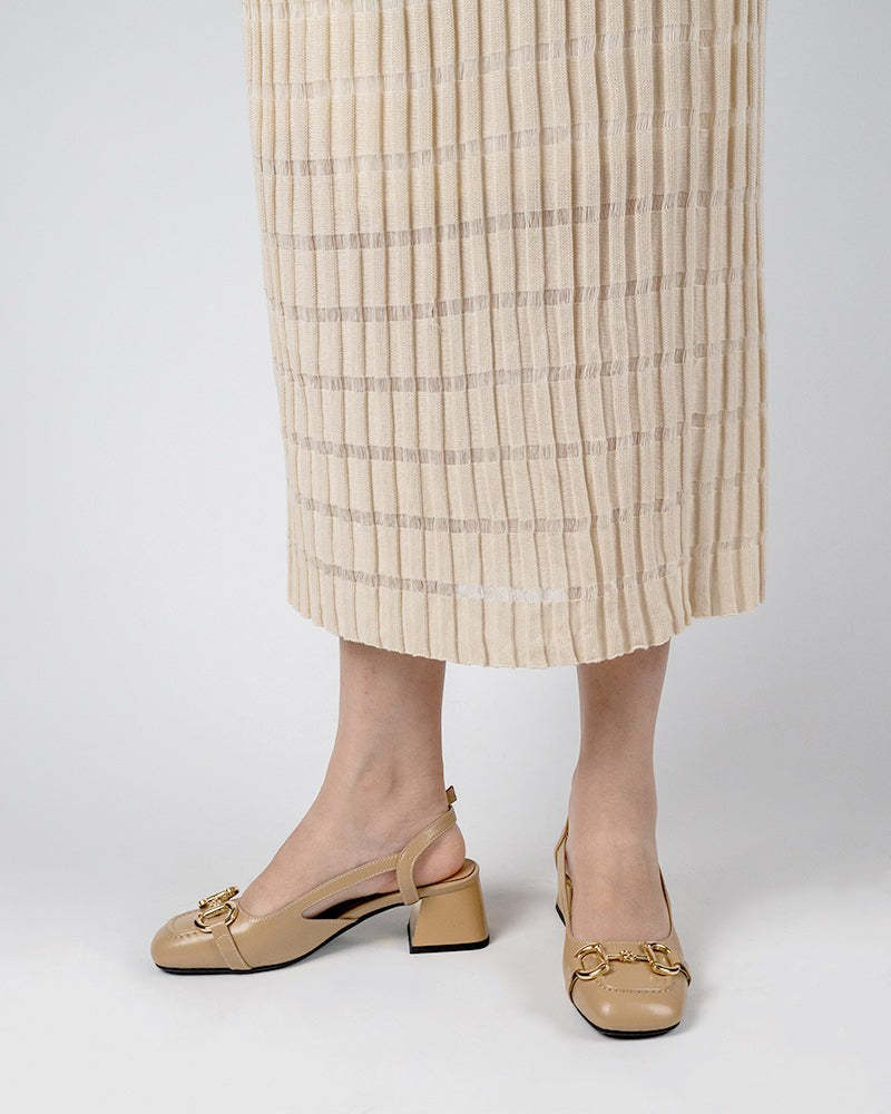 Classic Metal Buckle Slingback Low-Heel Chunky Heels Sandals