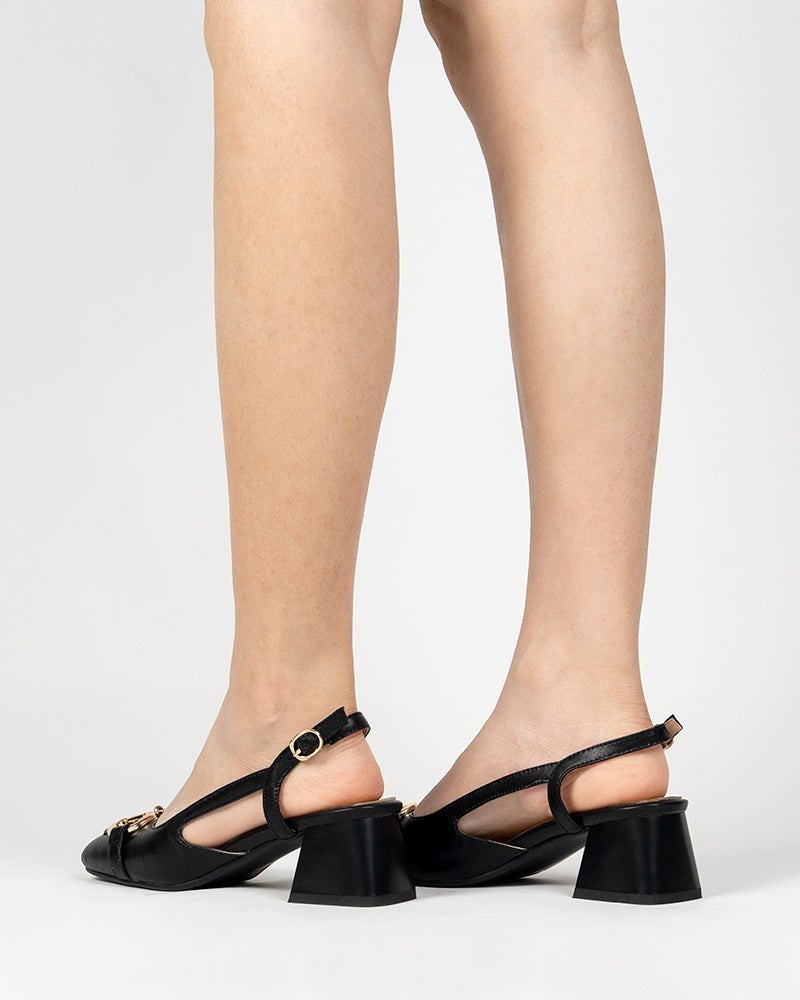 Classic Metal Buckle Slingback Low-Heel Chunky Heels Sandals