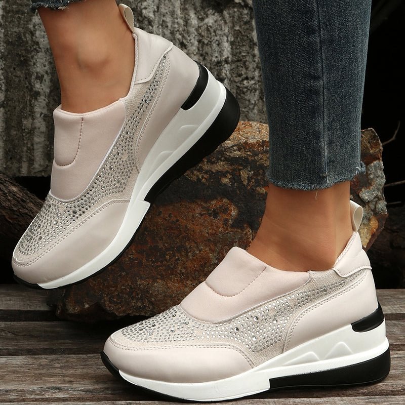 Rhinestone Wedge Sneakers Light Slip On Platform Sneakers