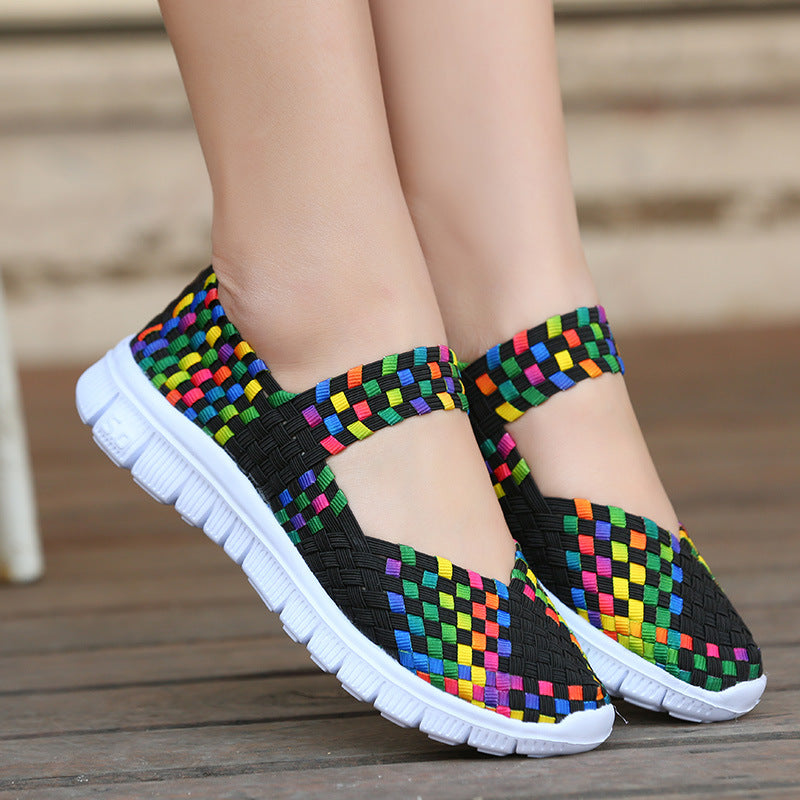 Breathable Elastic Band Woven Light Flat Shoes