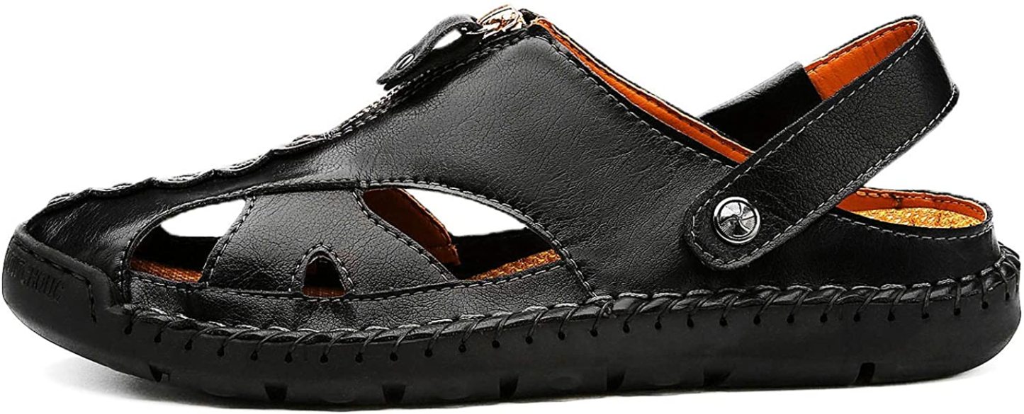 Men's Fisherman Beach Sandals Casual Closed Toe Leather Handmade Sandals Adjustable for Walking Outdoors