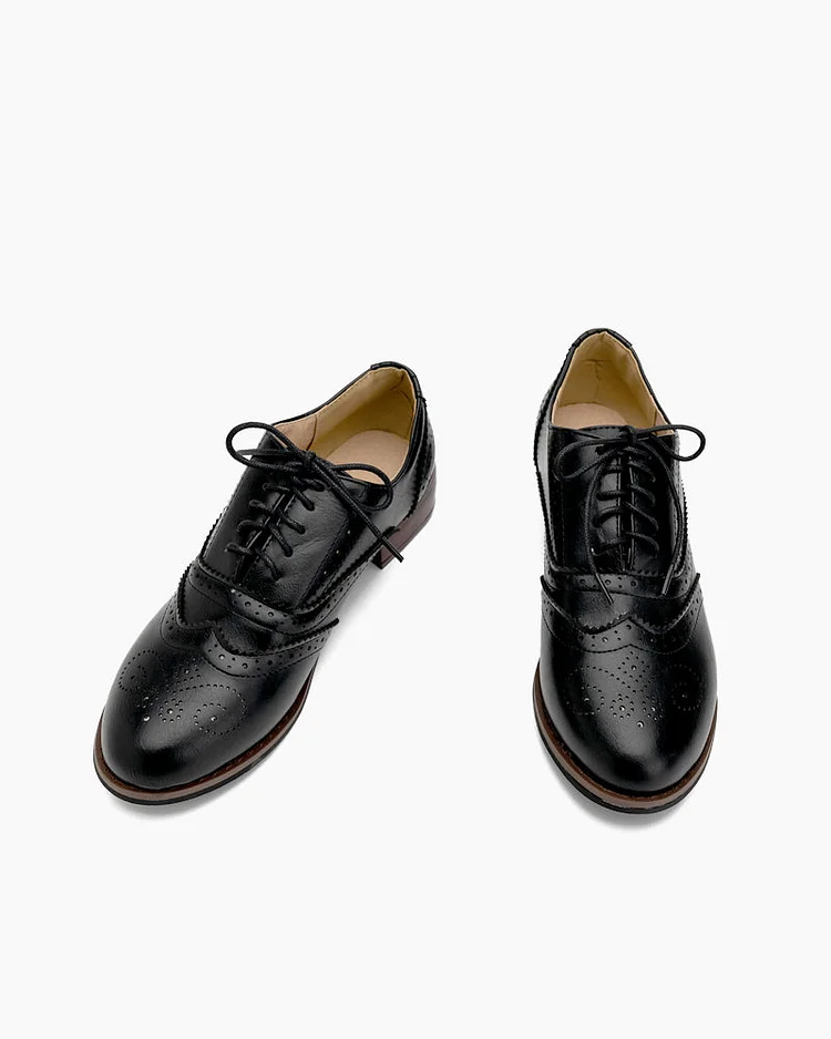 Classic Lace-Up Wingtip Leather Flat Oxfords