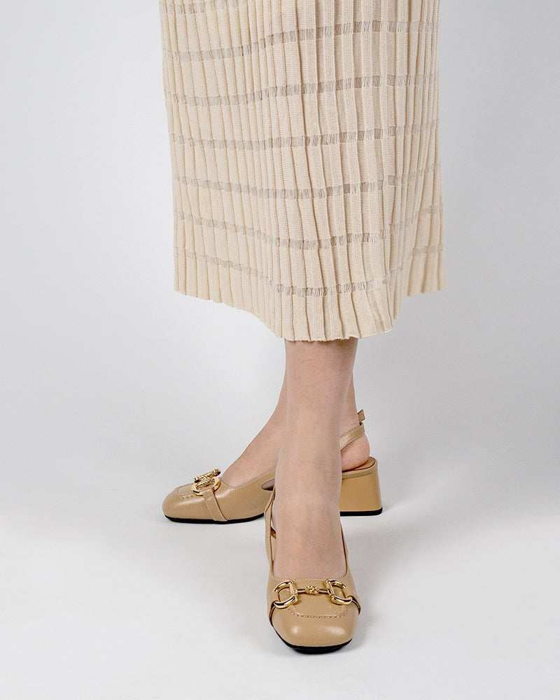 Classic Metal Buckle Slingback Low-Heel Chunky Heels Sandals