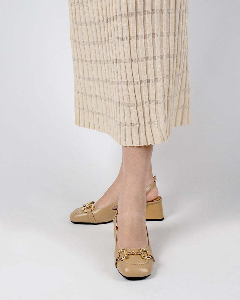 Classic Metal Buckle Slingback Low-Heel Chunky Heels Sandals