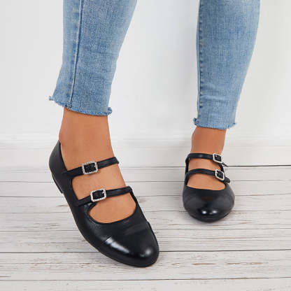 Ruond Toe Low Heel Mary Jane Pumps Buckle Dress Shoes