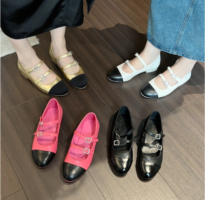 Ruond Toe Low Heel Mary Jane Pumps Buckle Dress Shoes