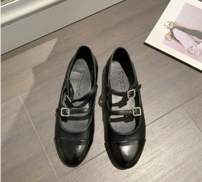 Ruond Toe Low Heel Mary Jane Pumps Buckle Dress Shoes
