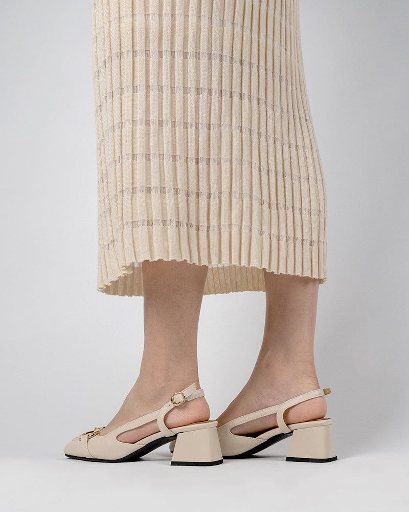 Classic Metal Buckle Slingback Low-Heel Chunky Heels Sandals