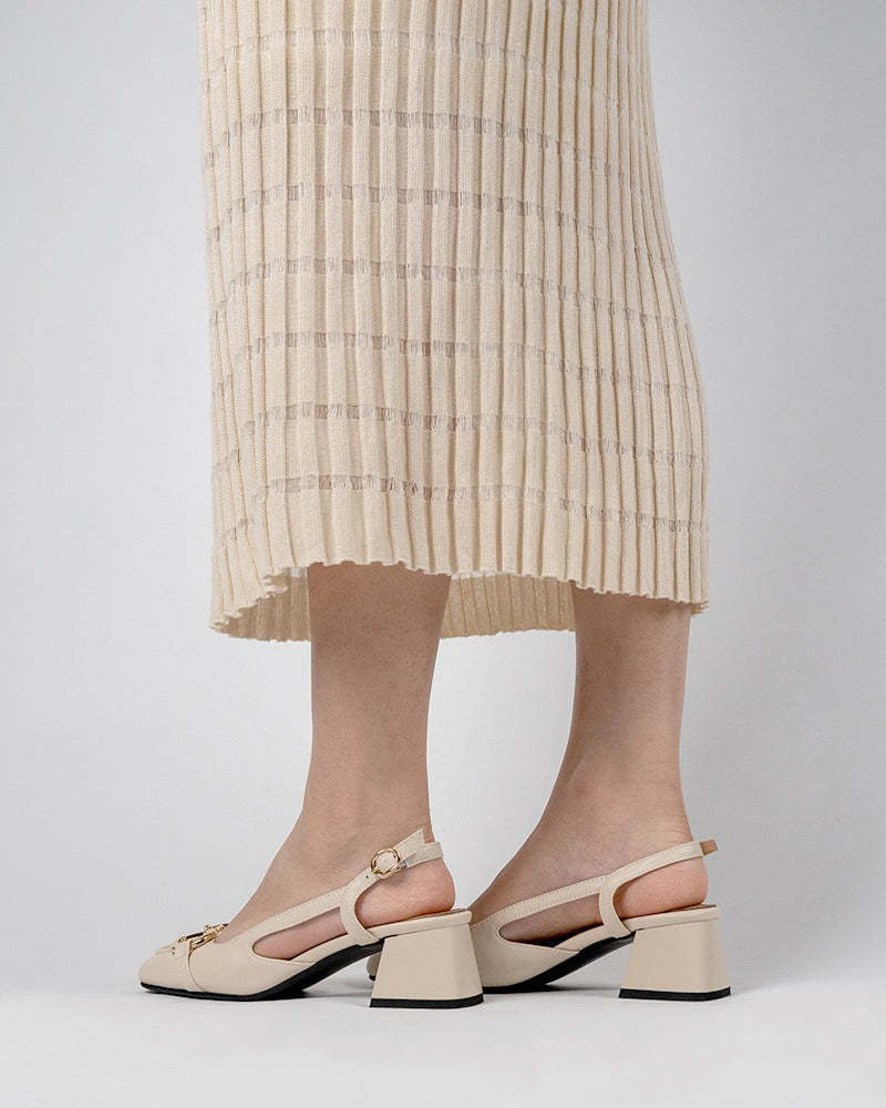 Classic Metal Buckle Slingback Low-Heel Chunky Heels Sandals