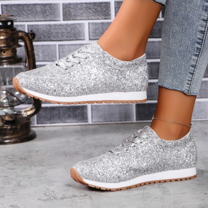 Glitter Sequin Lace-Up Sneakers | Stylish Comfort for Everyday Wear