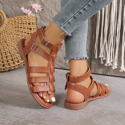Summer Hollow Woven Thick Heel Non-Slip Sand Roman Shoes