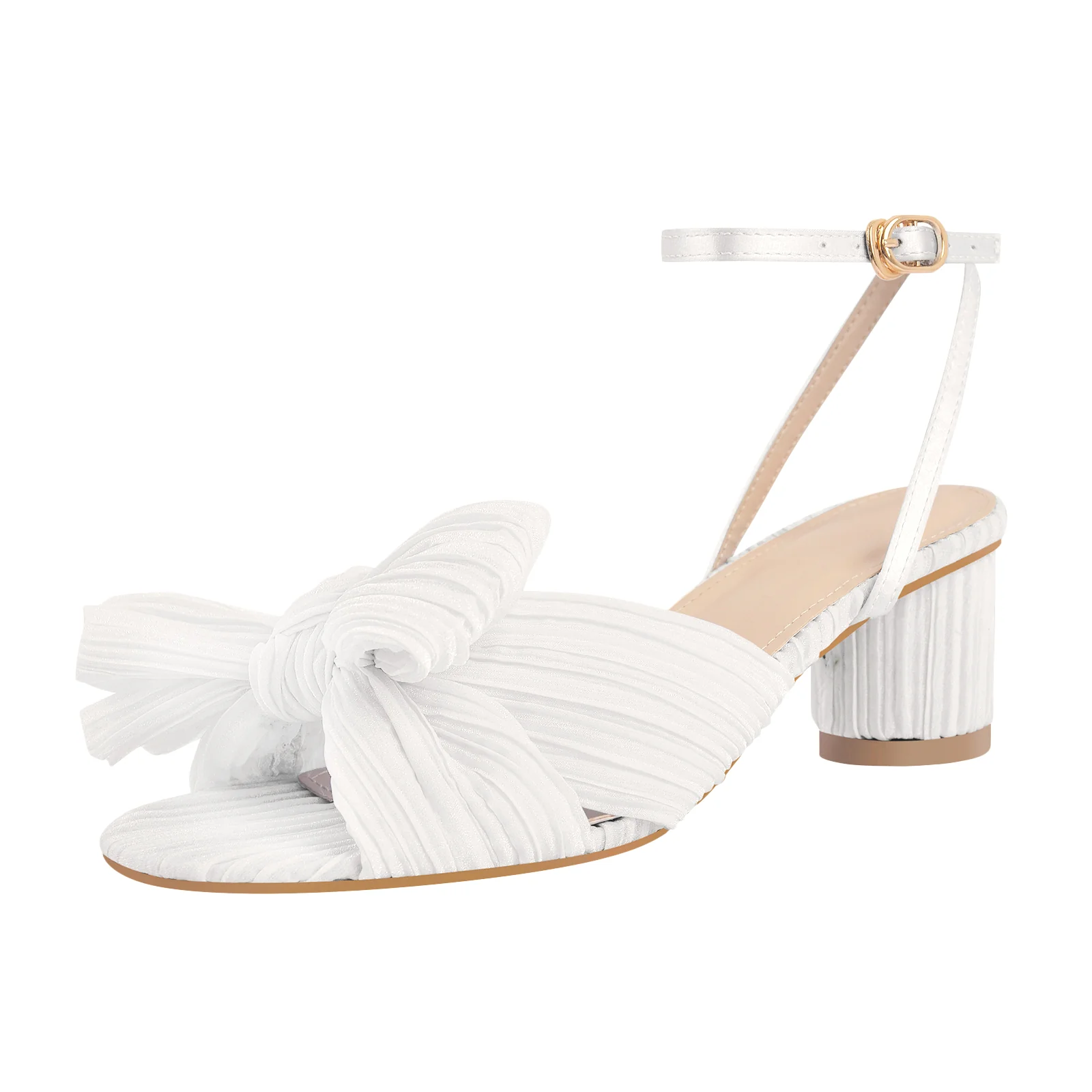 Women's Chunky Heel Pleated Bow Sandals