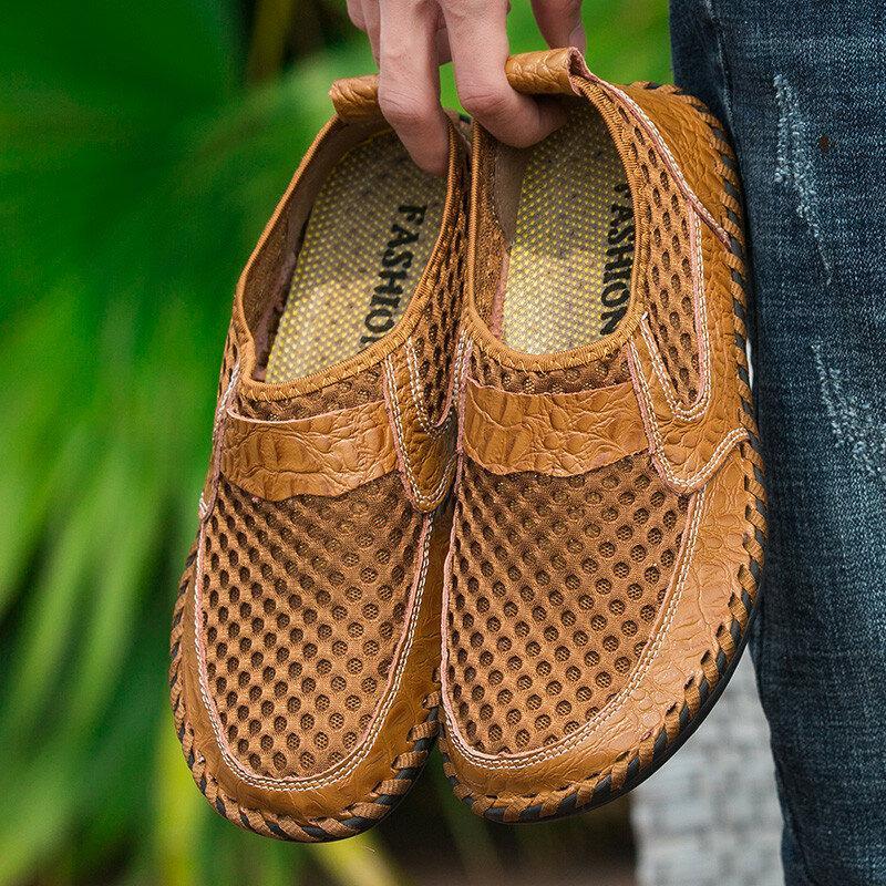 Men's Water Shoes Stitching Honeycomb Mesh Soft Loafers Breathable Outdoor Casual Shoes